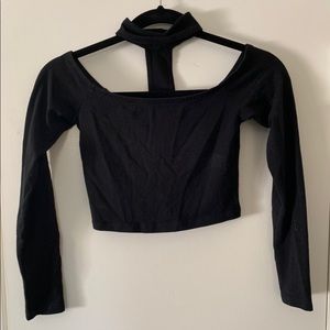 Express black long sleeve choker crop top